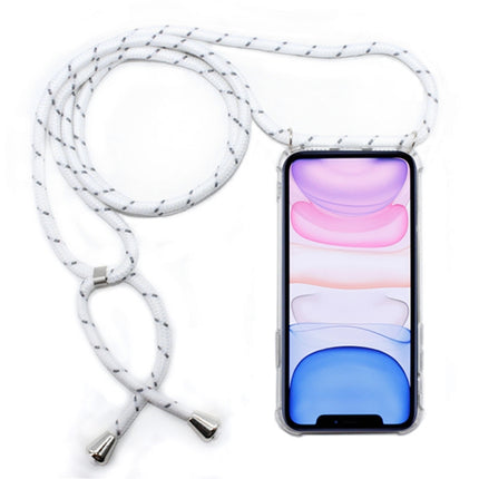 Four-Corner Anti-Fall Transparent TPU Mobile Phone Case With Lanyard for iPhone 11(White Grey)-garmade.com