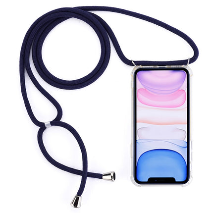 Four-Corner Anti-Fall Transparent TPU Mobile Phone Case With Lanyard for iPhone 11(Dark Blue)-garmade.com