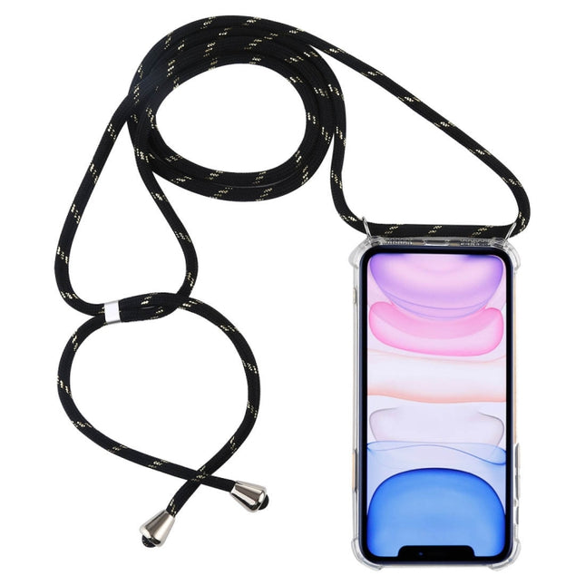 Four-Corner Anti-Fall Transparent TPU Mobile Phone Case With Lanyard for iPhone 11(Black Gold)-garmade.com