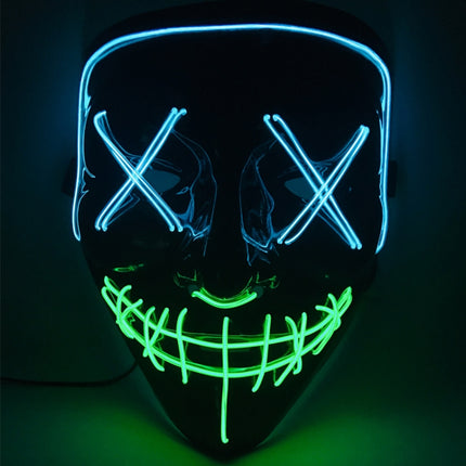 Halloween Festival Party X Face Seam Mouth Two Color LED Luminescence Mask(Blue Green)-garmade.com