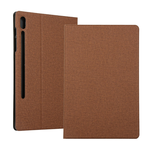 Voltage Stretch Fabric Texture Horizontal Flip Leather Case for Galaxy Tab S6 T860, with Holder(Brown)-garmade.com