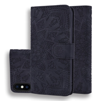 Calf Pattern Double Folding Design Embossed Leather Case with Wallet & Holder & Card Slots for iPhone XS / X(Black)-garmade.com