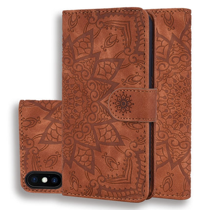 Calf Pattern Double Folding Design Embossed Leather Case with Wallet & Holder & Card Slots for iPhone XS / X(Brown)-garmade.com