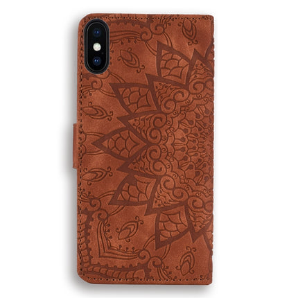 Calf Pattern Double Folding Design Embossed Leather Case with Wallet & Holder & Card Slots for iPhone XS / X(Brown)-garmade.com