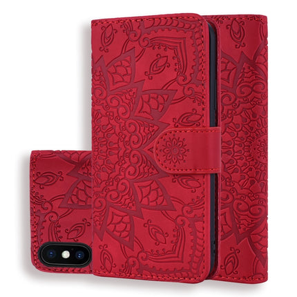 Calf Pattern Double Folding Design Embossed Leather Case with Wallet & Holder & Card Slots for iPhone XS / X(Red)-garmade.com