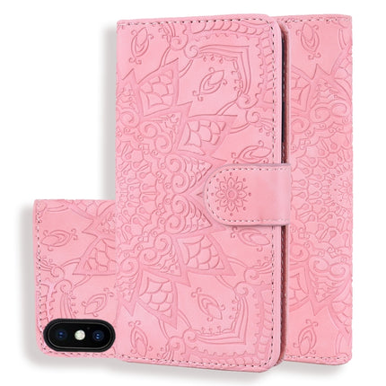 Calf Pattern Double Folding Design Embossed Leather Case with Wallet & Holder & Card Slots for iPhone XS / X(Pink)-garmade.com