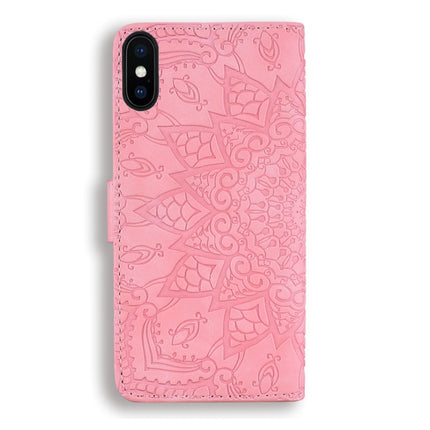 Calf Pattern Double Folding Design Embossed Leather Case with Wallet & Holder & Card Slots for iPhone XS / X(Pink)-garmade.com