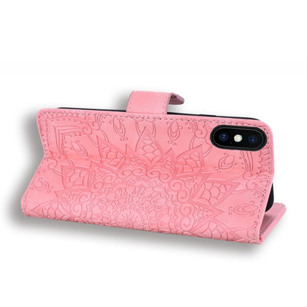 Calf Pattern Double Folding Design Embossed Leather Case with Wallet & Holder & Card Slots for iPhone XS / X(Pink)-garmade.com