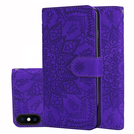 Calf Pattern Double Folding Design Embossed Leather Case with Wallet & Holder & Card Slots for iPhone XS / X(Purple)-garmade.com