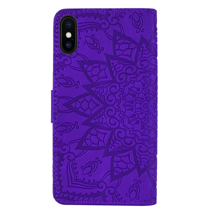 Calf Pattern Double Folding Design Embossed Leather Case with Wallet & Holder & Card Slots for iPhone XS / X(Purple)-garmade.com