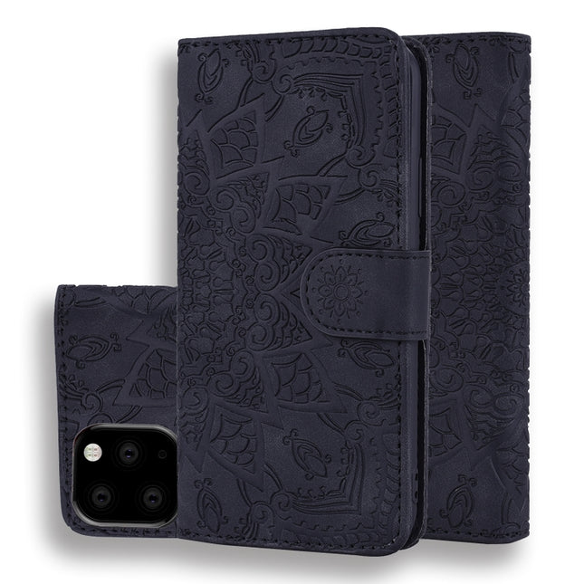 Calf Pattern Double Folding Design Embossed Leather Case with Wallet & Holder & Card Slots for iPhone 11 Pro Max (6.5 inch)(Black)-garmade.com