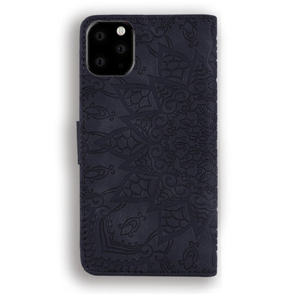Calf Pattern Double Folding Design Embossed Leather Case with Wallet & Holder & Card Slots for iPhone 11 Pro Max (6.5 inch)(Black)-garmade.com