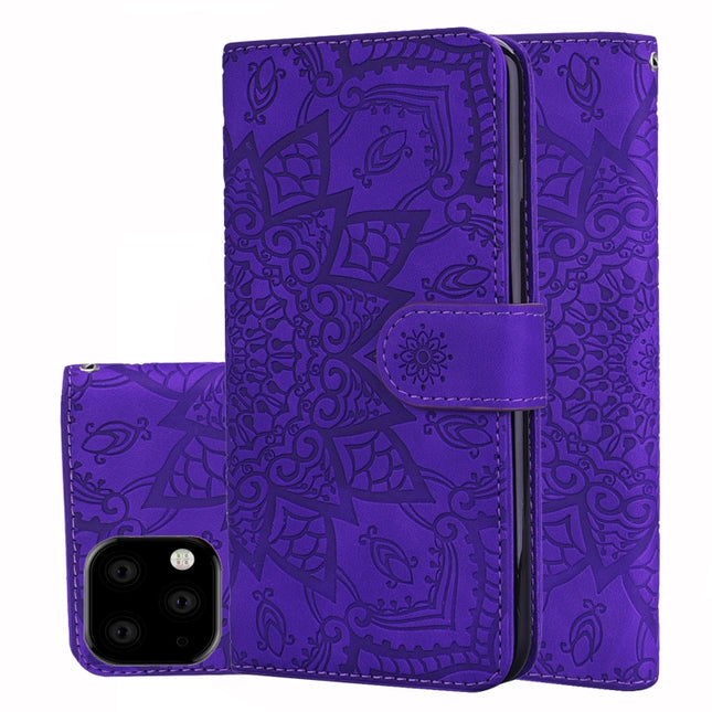 Calf Pattern Double Folding Design Embossed Leather Case with Wallet & Holder & Card Slots for iPhone 11 Pro Max (6.5 inch)(Purple)-garmade.com