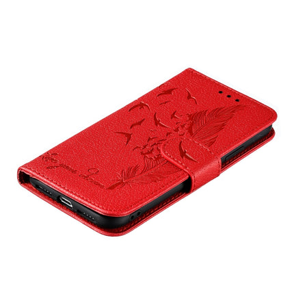 Feather Pattern Litchi Texture Horizontal Flip Leather Case with Wallet & Holder & Card Slots For iPhone XS /X(Red)-garmade.com