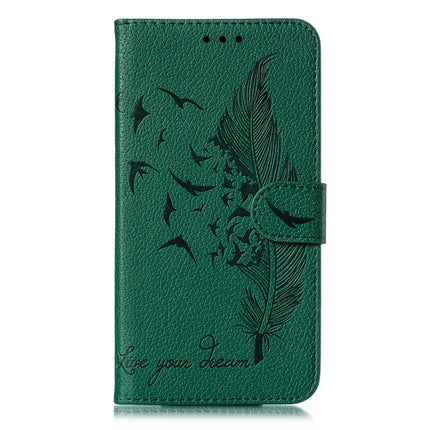 Feather Pattern Litchi Texture Horizontal Flip Leather Case with Wallet & Holder & Card Slots For iPhone XS /X(Green)-garmade.com
