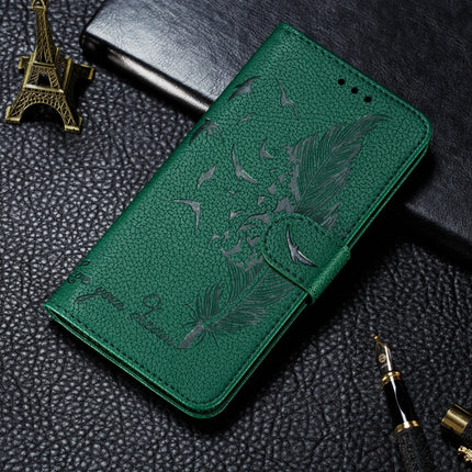 Feather Pattern Litchi Texture Horizontal Flip Leather Case with Wallet & Holder & Card Slots For iPhone XS /X(Green)-garmade.com