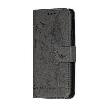 Feather Pattern Litchi Texture Horizontal Flip Leather Case with Wallet & Holder & Card Slots For iPhone XS /X(Grey)-garmade.com