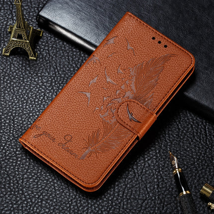 Feather Pattern Litchi Texture Horizontal Flip Leather Case with Wallet & Holder & Card Slots For iPhone XS /X(Brown)-garmade.com