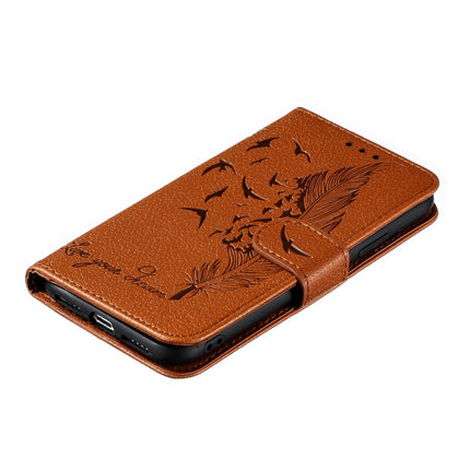 Feather Pattern Litchi Texture Horizontal Flip Leather Case with Wallet & Holder & Card Slots For iPhone XS /X(Brown)-garmade.com