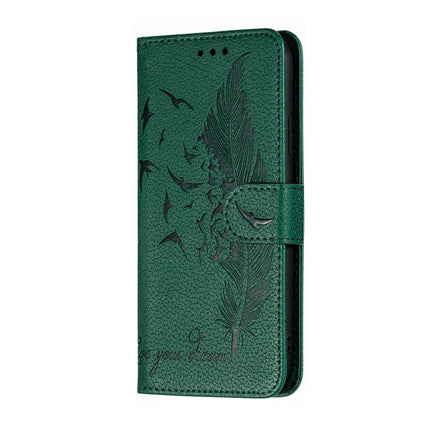 Feather Pattern Litchi Texture Horizontal Flip Leather Case with Wallet & Holder & Card Slots For iPhone XR(Green)-garmade.com