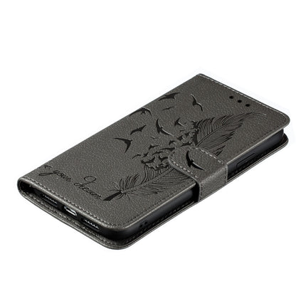 Feather Pattern Litchi Texture Horizontal Flip Leather Case with Wallet & Holder & Card Slots For iPhone XR(Grey)-garmade.com