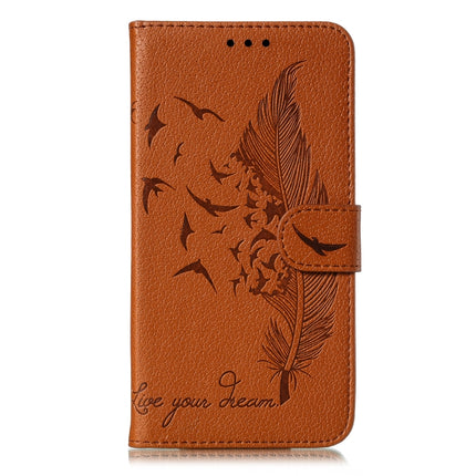 Feather Pattern Litchi Texture Horizontal Flip Leather Case with Wallet & Holder & Card Slots For iPhone XR(Brown)-garmade.com