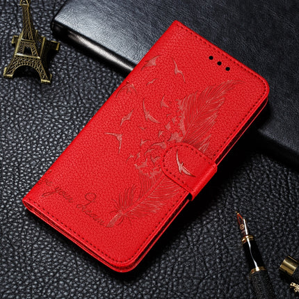 Feather Pattern Litchi Texture Horizontal Flip Leather Case with Wallet & Holder & Card Slots For iPhone XS Max(Red)-garmade.com