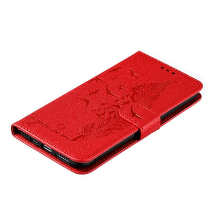 Feather Pattern Litchi Texture Horizontal Flip Leather Case with Wallet & Holder & Card Slots For iPhone XS Max(Red)-garmade.com