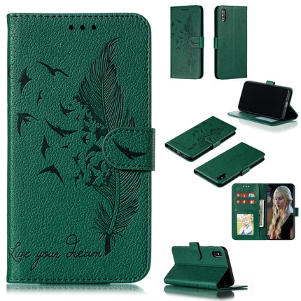 Feather Pattern Litchi Texture Horizontal Flip Leather Case with Wallet & Holder & Card Slots For iPhone XS Max(Green)-garmade.com