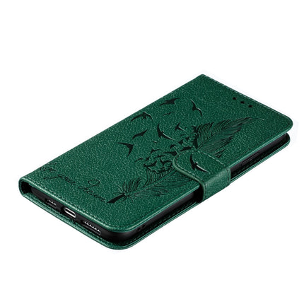 Feather Pattern Litchi Texture Horizontal Flip Leather Case with Wallet & Holder & Card Slots For iPhone XS Max(Green)-garmade.com