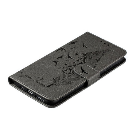 Feather Pattern Litchi Texture Horizontal Flip Leather Case with Wallet & Holder & Card Slots For iPhone XS Max(Grey)-garmade.com
