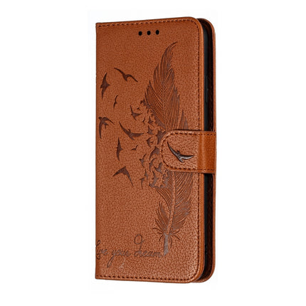 Feather Pattern Litchi Texture Horizontal Flip Leather Case with Wallet & Holder & Card Slots For iPhone XS Max(Brown)-garmade.com