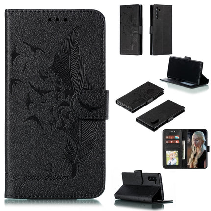 Feather Pattern Litchi Texture Horizontal Flip Leather Case with Wallet & Holder & Card Slots For Galaxy Note 10(Black)-garmade.com