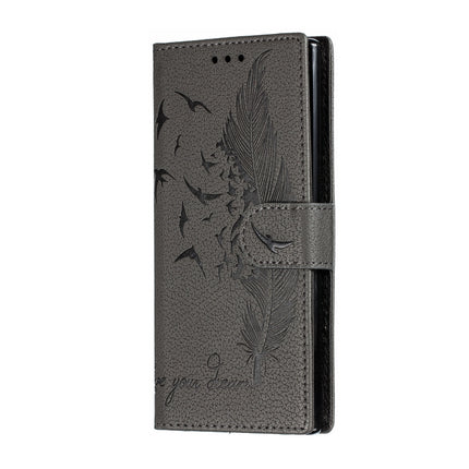 Feather Pattern Litchi Texture Horizontal Flip Leather Case with Wallet & Holder & Card Slots For Galaxy Note 10(Gray)-garmade.com