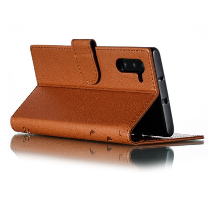 Feather Pattern Litchi Texture Horizontal Flip Leather Case with Wallet & Holder & Card Slots For Galaxy Note 10(Brown)-garmade.com