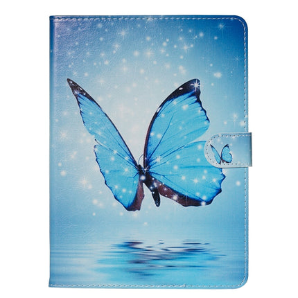 For iPad Air / Air 2 / iPad Pro 9.7 (2016) / iPad 9.7 (2017) / iPad 9.7 (2018) Colored Drawing Pattern Horizontal Flip PU Leather Case with Holder & Card Slots(Blue Butterfly)-garmade.com