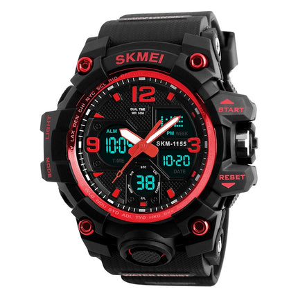 SKMEI 1155B Multifunctional Men Outdoor Sports Noctilucent Waterproof Large Dial Wrist Watch(Red)-garmade.com