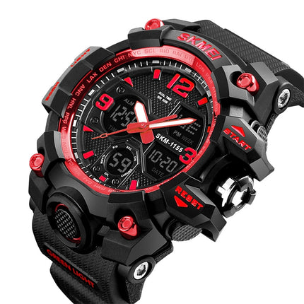 SKMEI 1155B Multifunctional Men Outdoor Sports Noctilucent Waterproof Large Dial Wrist Watch(Red)-garmade.com