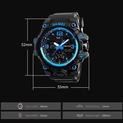 SKMEI 1155B Multifunctional Men Outdoor Sports Noctilucent Waterproof Large Dial Wrist Watch(Blue)-garmade.com