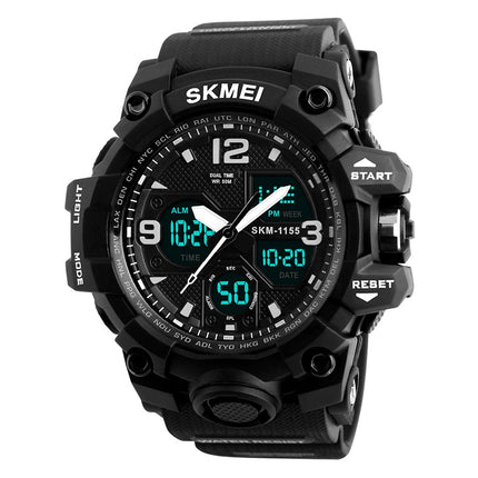 SKMEI 1155B Multifunctional Men Outdoor Sports Noctilucent Waterproof Large Dial Wrist Watch(Black)-garmade.com