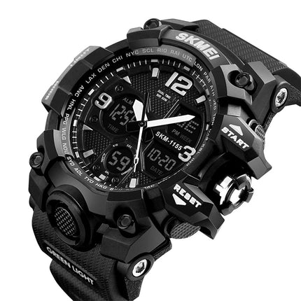 SKMEI 1155B Multifunctional Men Outdoor Sports Noctilucent Waterproof Large Dial Wrist Watch(Black)-garmade.com