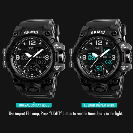 SKMEI 1155B Multifunctional Men Outdoor Sports Noctilucent Waterproof Large Dial Wrist Watch(Black)-garmade.com