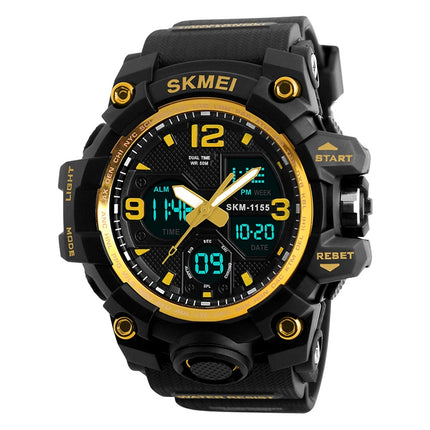 SKMEI 1155B Multifunctional Men Outdoor Sports Noctilucent Waterproof Large Dial Wrist Watch(Gold)-garmade.com