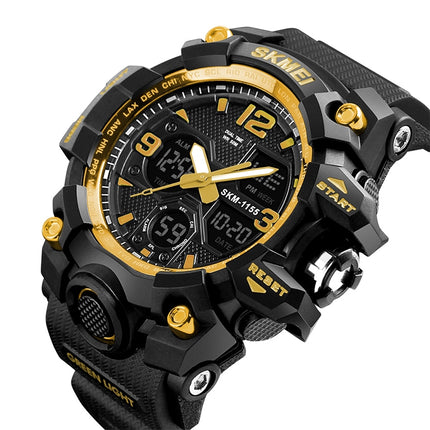 SKMEI 1155B Multifunctional Men Outdoor Sports Noctilucent Waterproof Large Dial Wrist Watch(Gold)-garmade.com