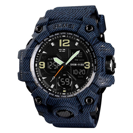 SKMEI 1155B Multifunctional Men Outdoor Sports Noctilucent Waterproof Large Dial Wrist Watch(Denim Blue)-garmade.com