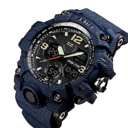 SKMEI 1155B Multifunctional Men Outdoor Sports Noctilucent Waterproof Large Dial Wrist Watch(Denim Blue)-garmade.com