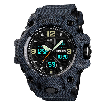 SKMEI 1155B Multifunctional Men Outdoor Sports Noctilucent Waterproof Large Dial Wrist Watch(Denim Black)-garmade.com