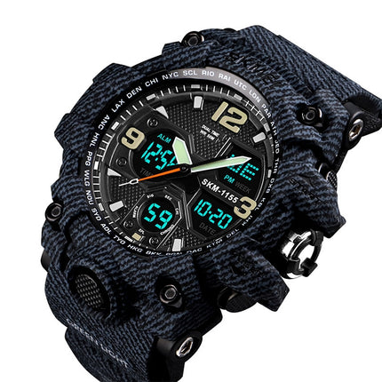 SKMEI 1155B Multifunctional Men Outdoor Sports Noctilucent Waterproof Large Dial Wrist Watch(Denim Black)-garmade.com