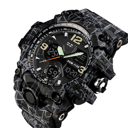SKMEI 1155B Multifunctional Men Outdoor Sports Noctilucent Waterproof Large Dial Wrist Watch(Grey Black)-garmade.com