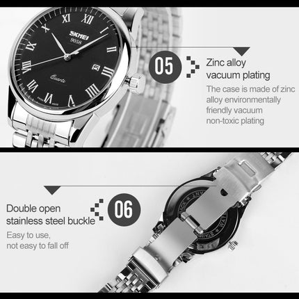 SKMEI 9058 Multifunctional Outdoor Fashion Waterproof Steel Strip Quartz Wrist Watch(Men Style Black)-garmade.com